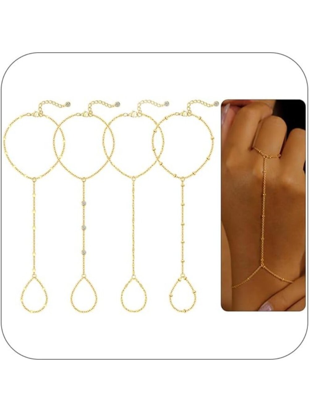 Gold Hand Chain Bracelet for Women - Stackable Ring & Finger Jewelry Gifts